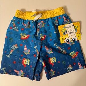 SpongeBob SquarePants Blue & Yellow Kids Swim Shorts with Character Print